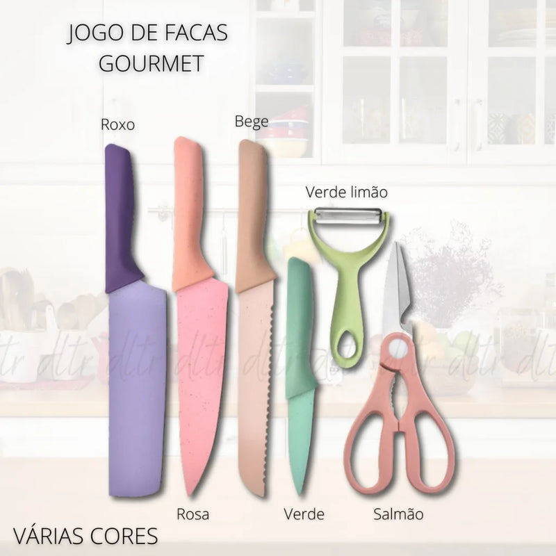 Kit Profissional de Utensílios Coloridos - Conjunto 6 Peças para Cozinha