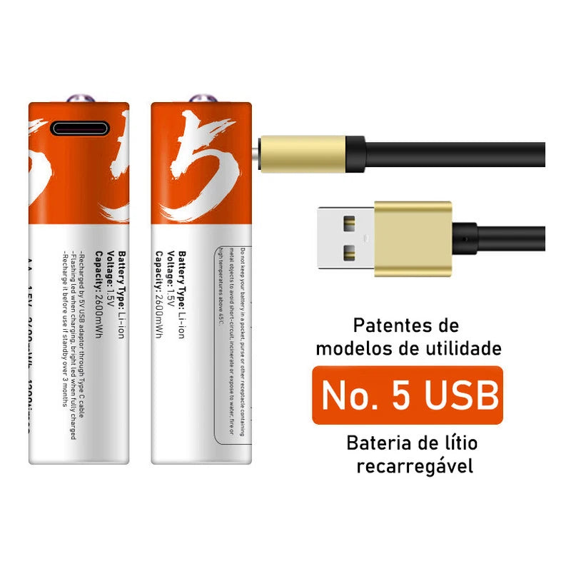 Bateria AA Recarregável 1.5V 2600mAh