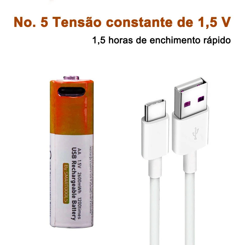 Bateria AA Recarregável 1.5V 2600mAh