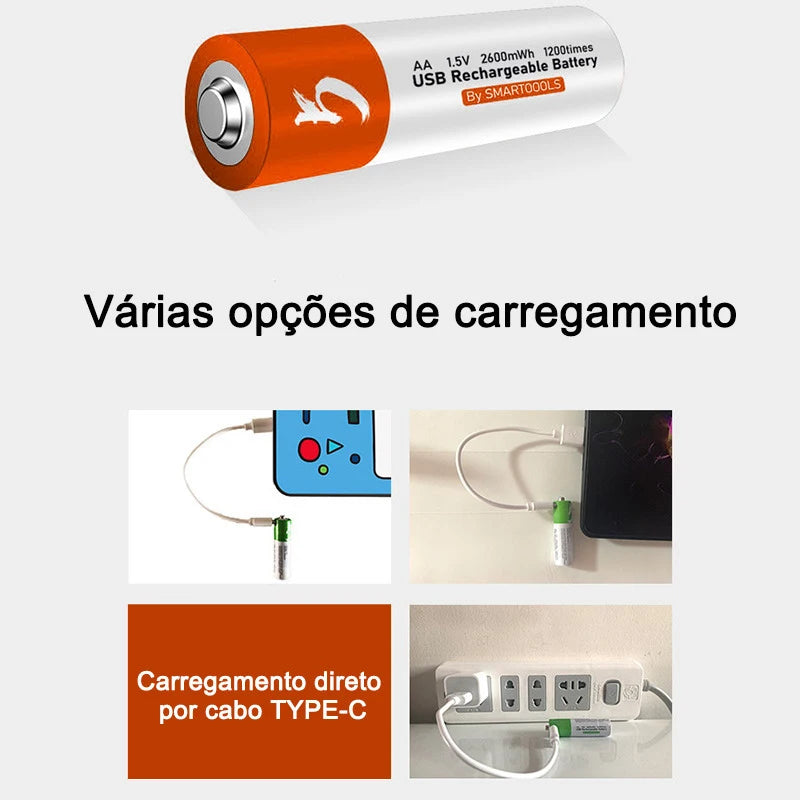 Bateria AA Recarregável 1.5V 2600mAh