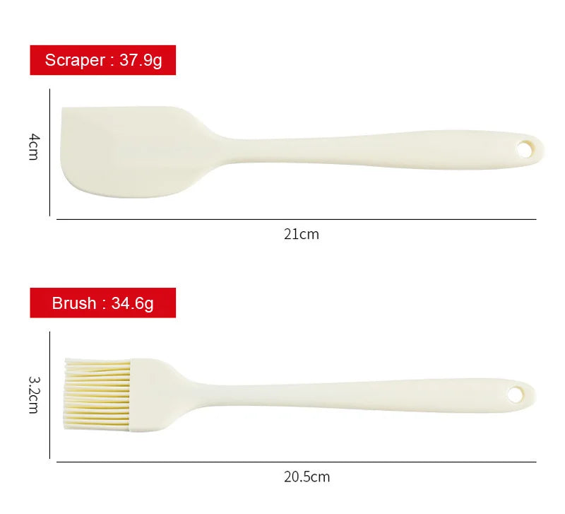 Kit 3 Peças - Espátula de Silicone Antiaderente + Raspador de Creme + Escova de Óleo