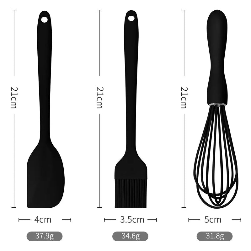 Kit 3 Peças - Espátula de Silicone Antiaderente + Raspador de Creme + Escova de Óleo